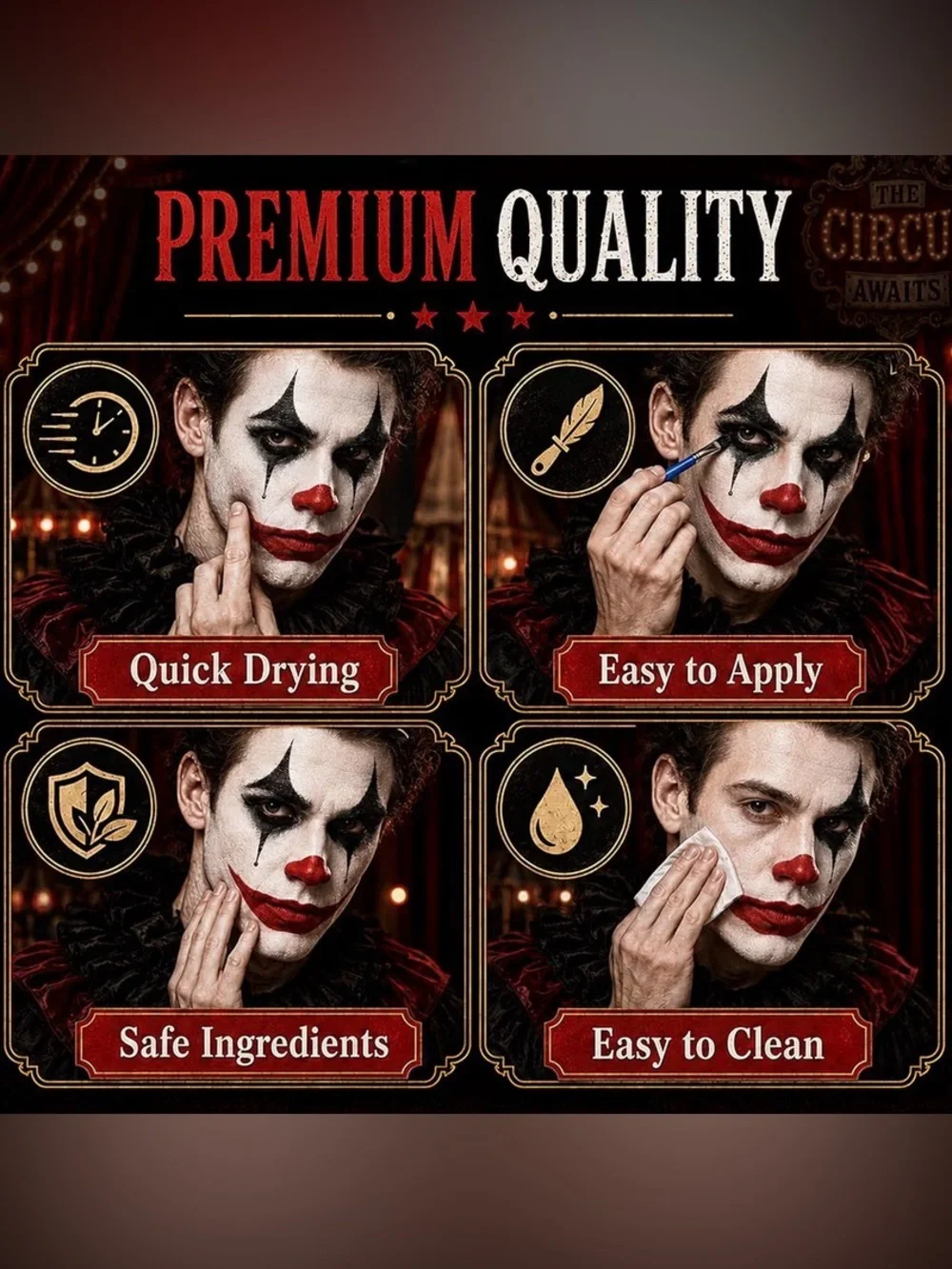 NEW Face & Body Paint Set - White, Black, Red - 8 Pc Kit (Halloween Makeup) ✨